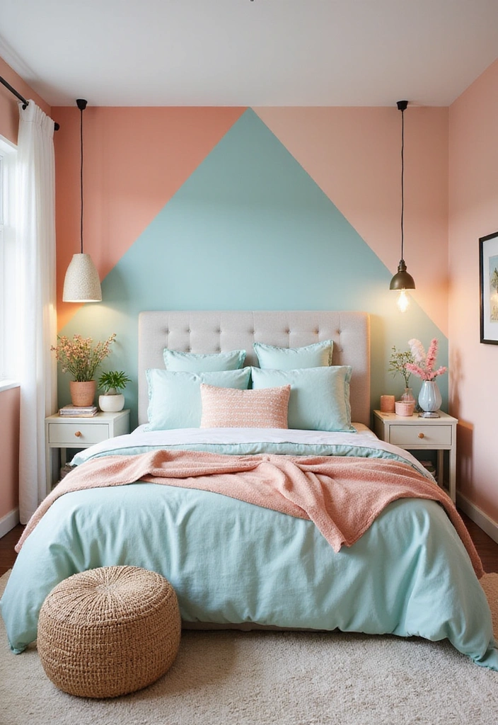 19 Stunning Master Bedrooms with Accent Walls That'll Make You Want to Redecorate! - 7. Playful Patterns with Geometric Designs