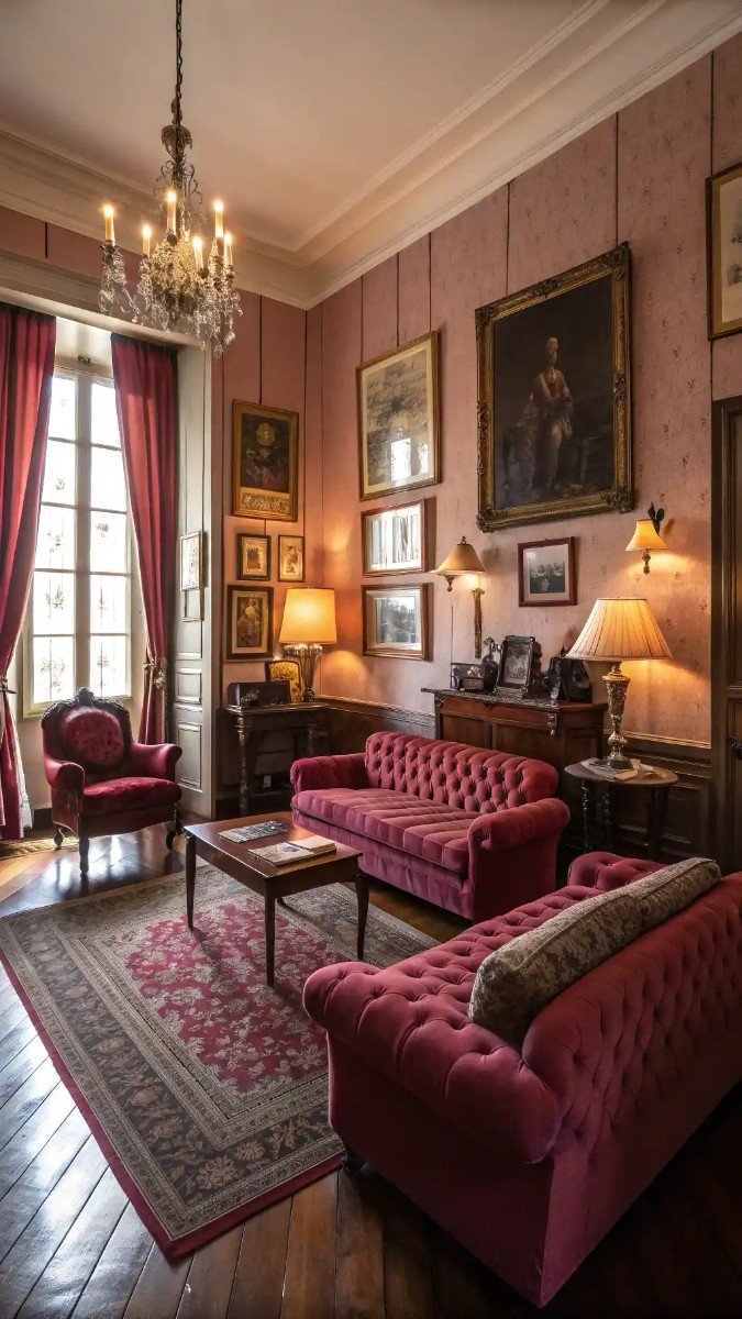 red pink brown living room 1