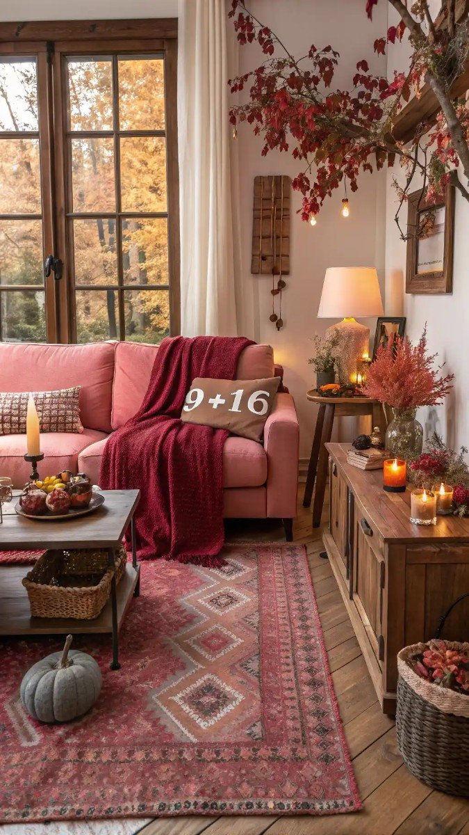 red pink brown living room 4