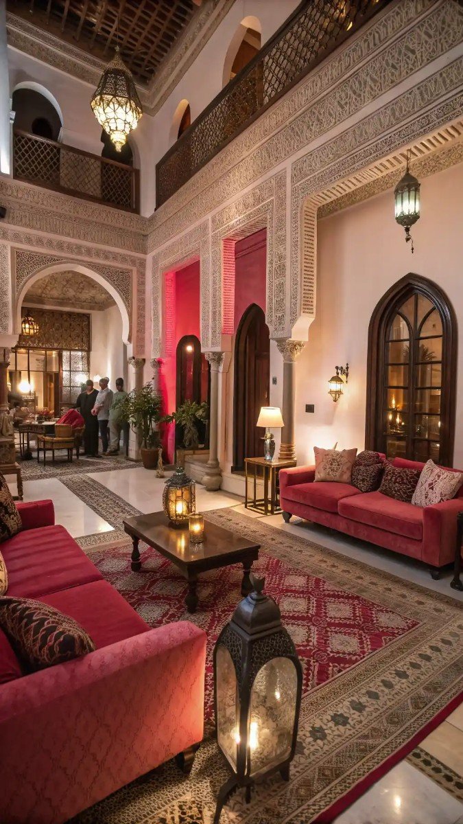 red pink brown living room 6