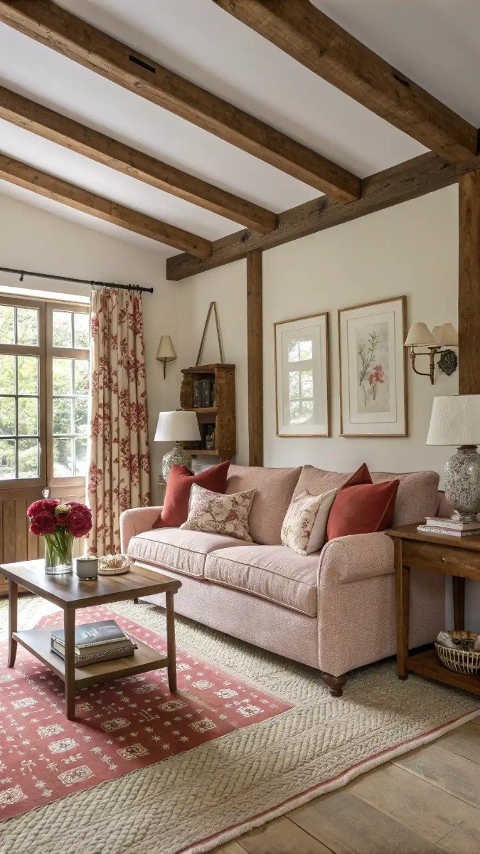 red pink brown living room 9