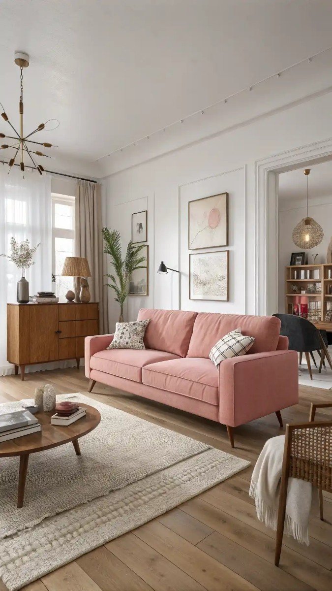 red pink brown living room 10