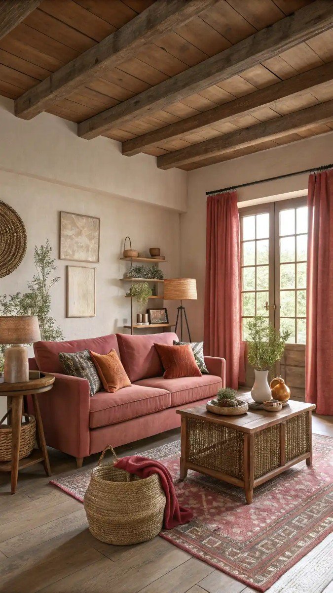red pink brown living room 13