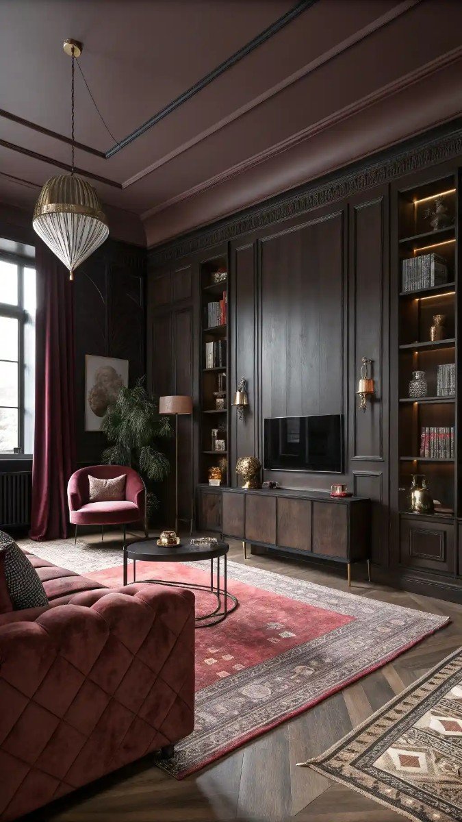 red pink brown living room 14