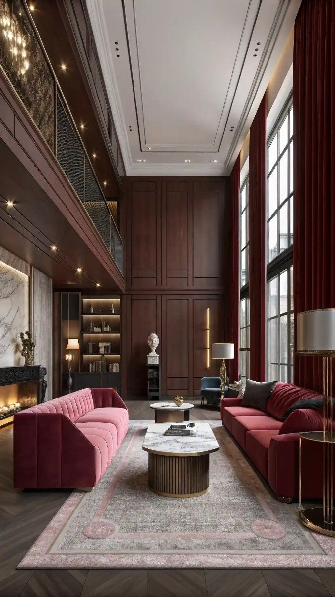 red pink brown living room 16