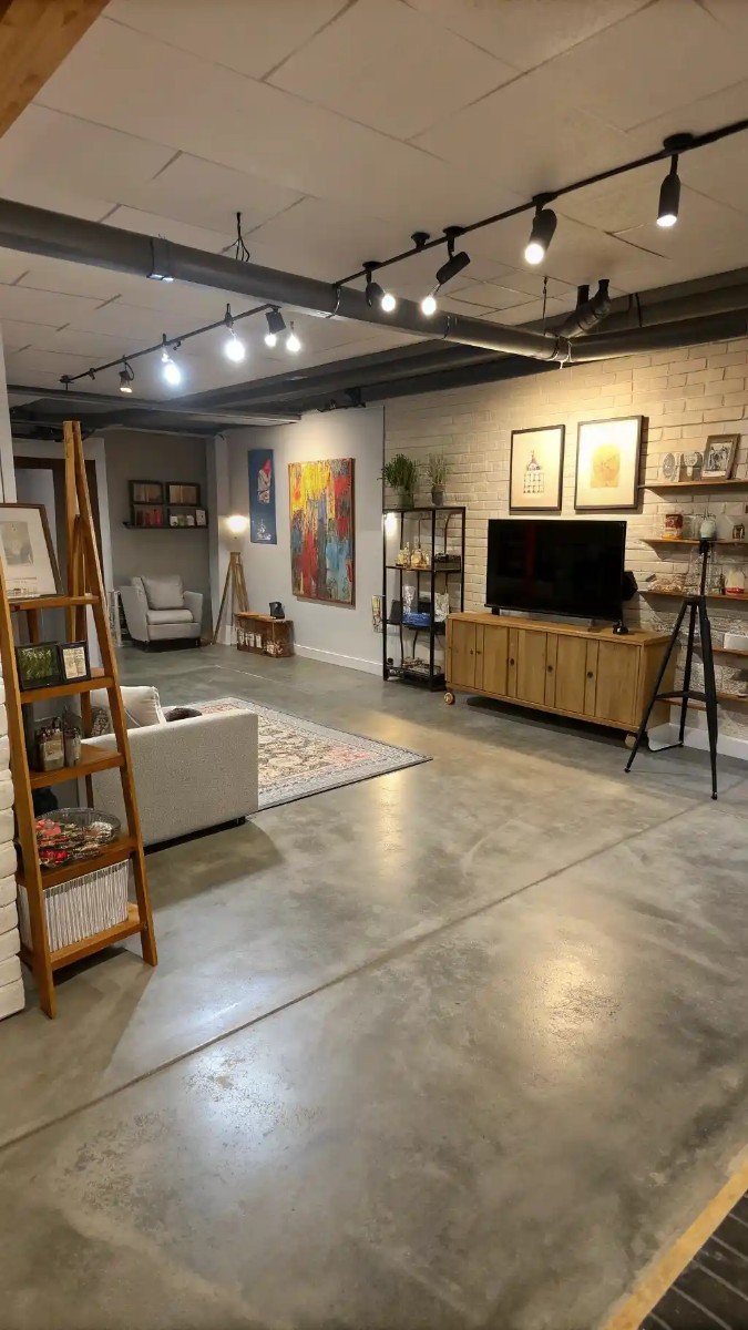 concrete floor basement living room 2