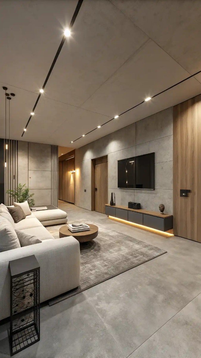 concrete floor basement living room 4