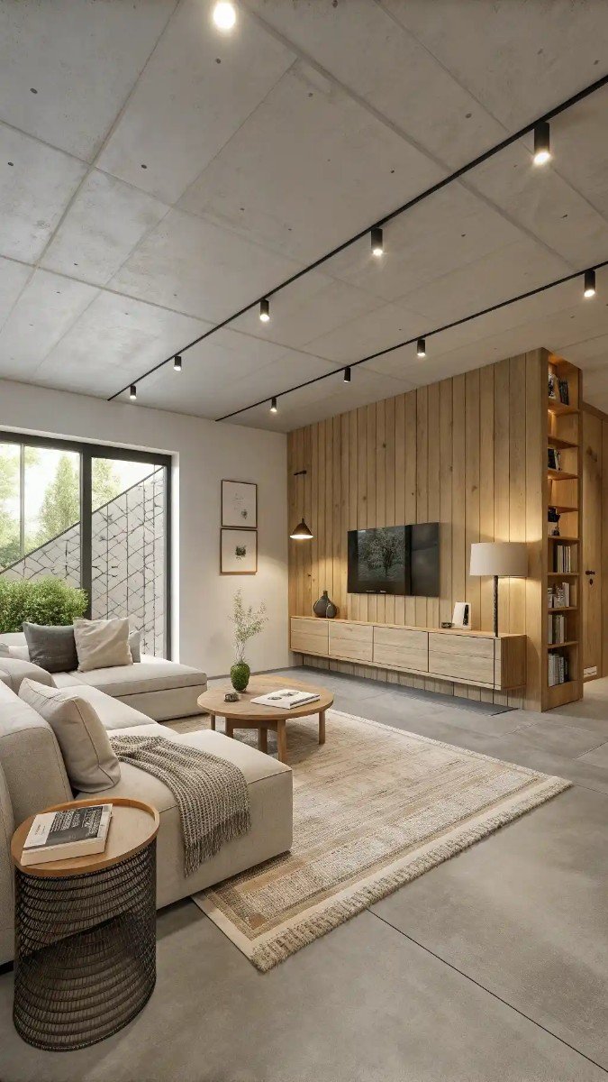 concrete floor basement living room 5