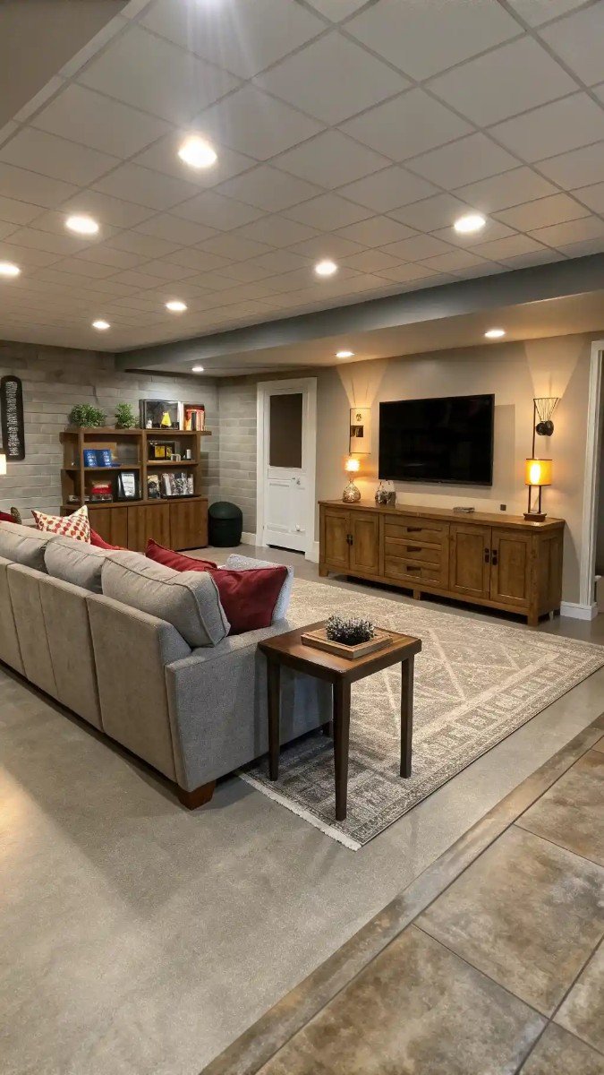 concrete floor basement living room 7