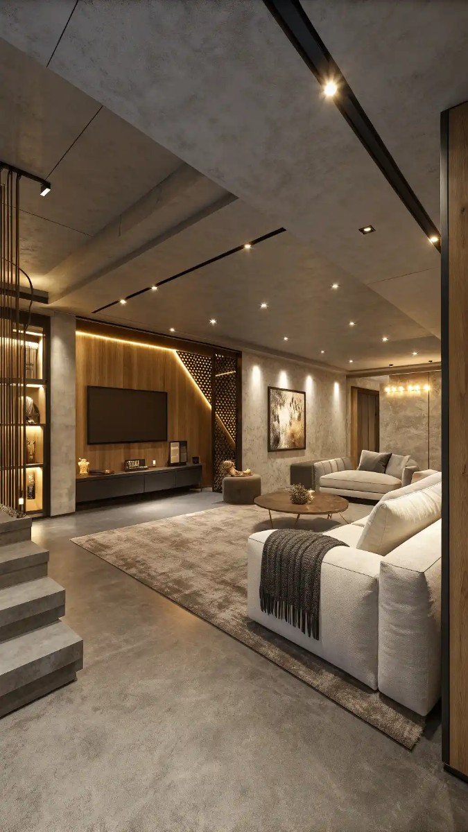 concrete floor basement living room 9