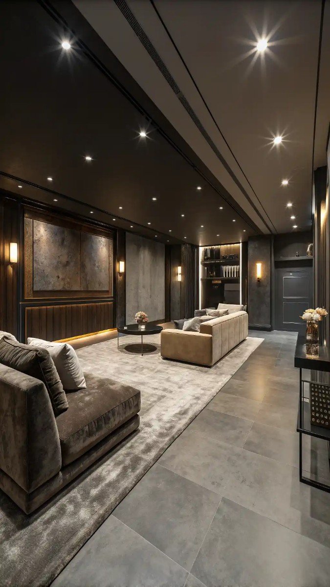 concrete floor basement living room 11