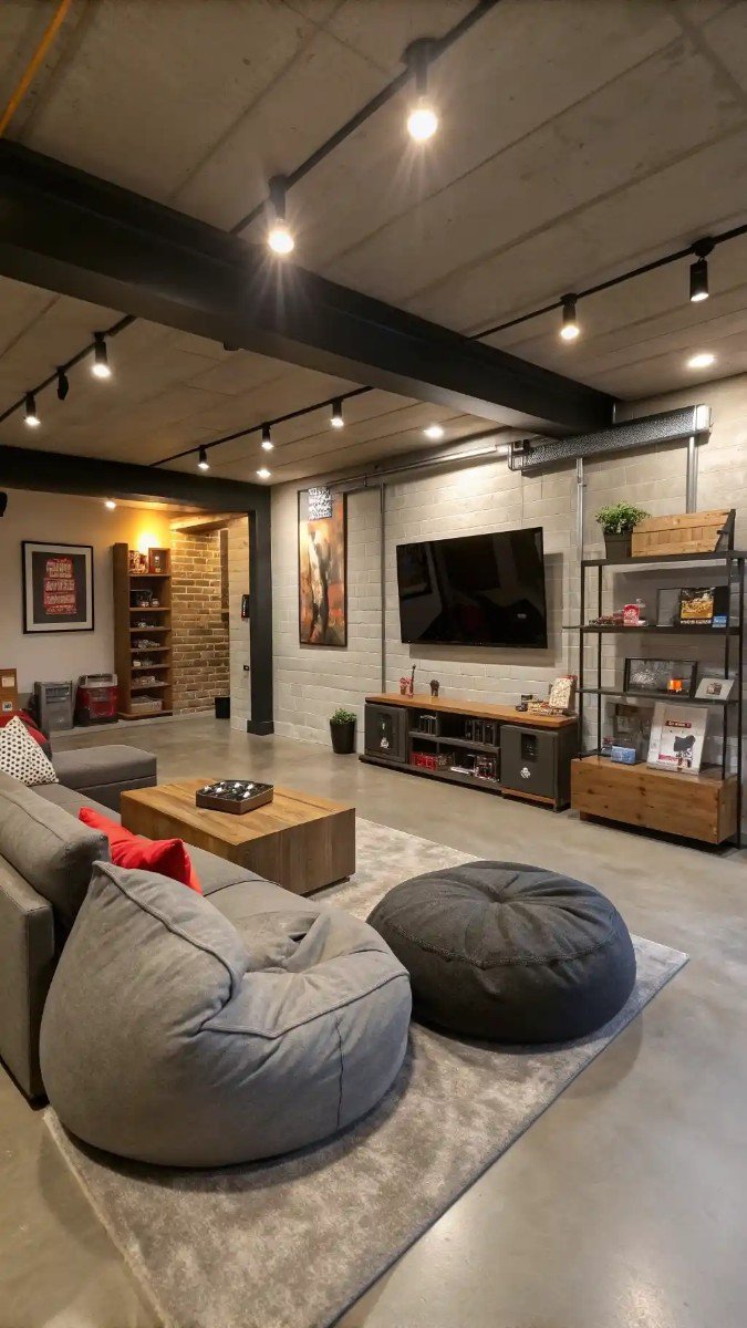 concrete floor basement living room 13