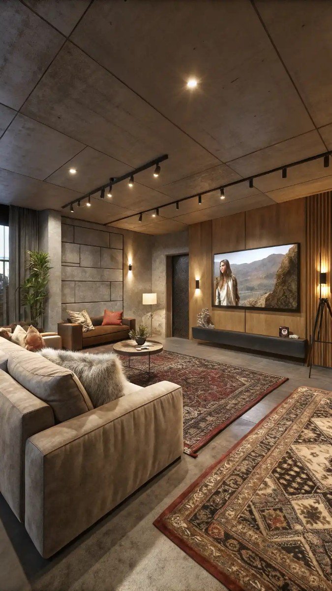 concrete floor basement living room 14