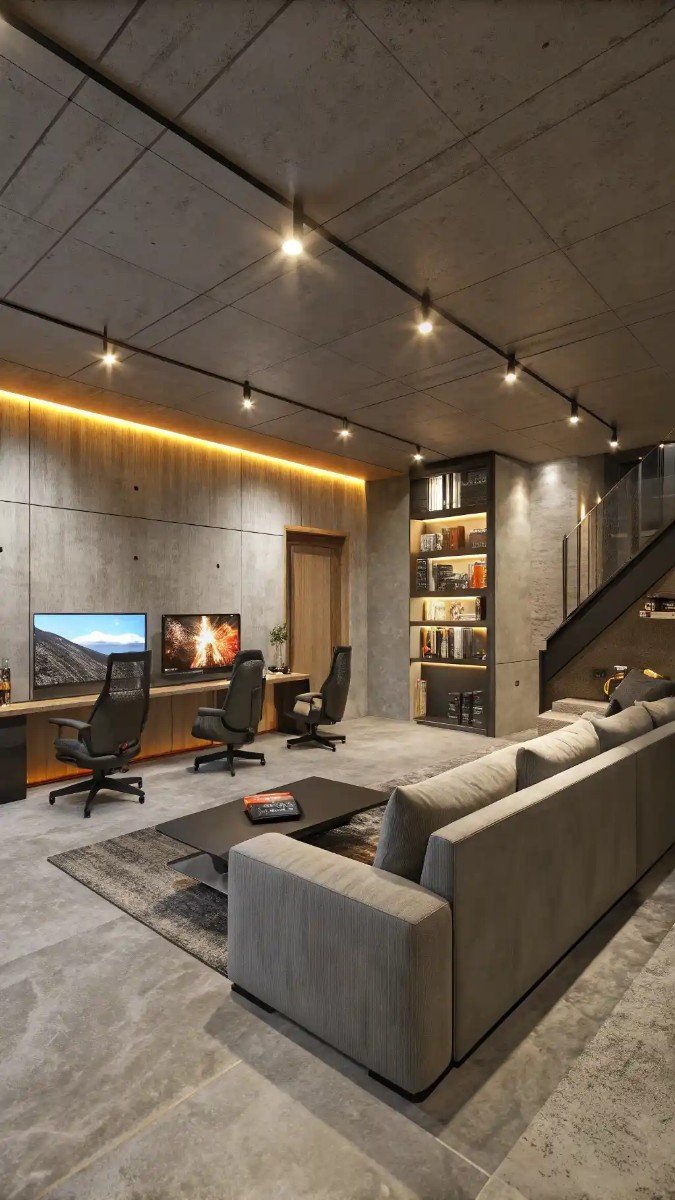 concrete floor basement living room 15