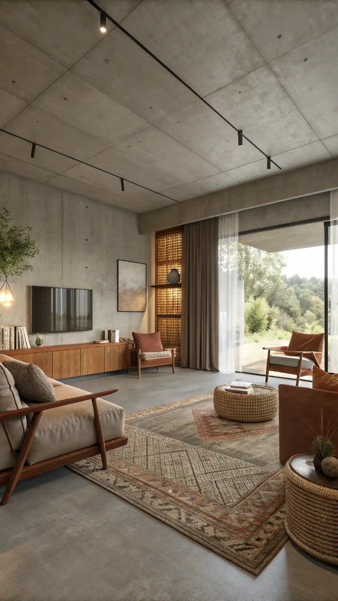 living room concrete floor ideas 16