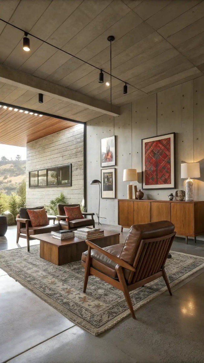 living room concrete floor ideas 23