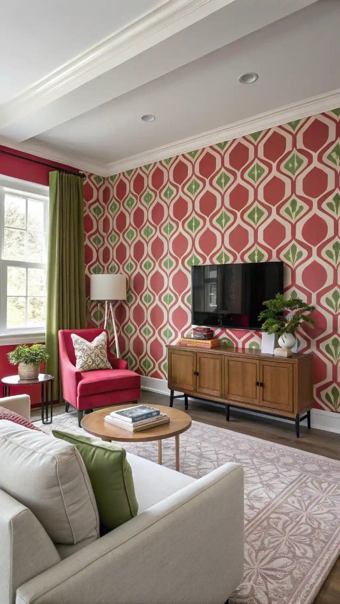 pink red and green living room 3