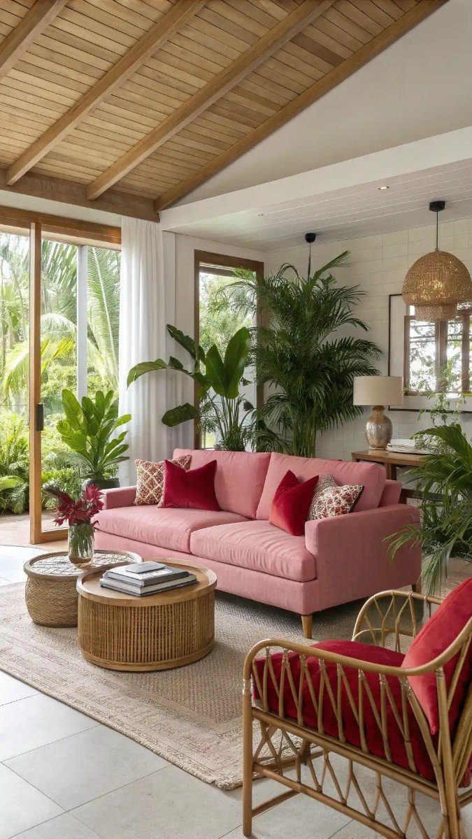pink red and green living room 4