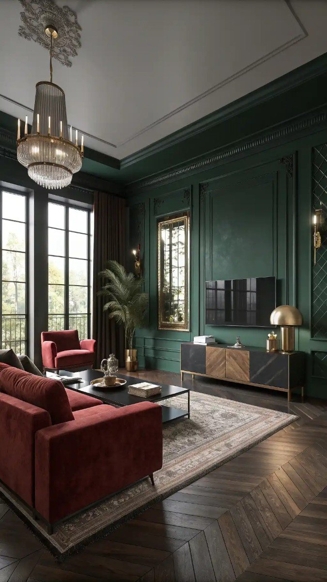 pink red and green living room 5