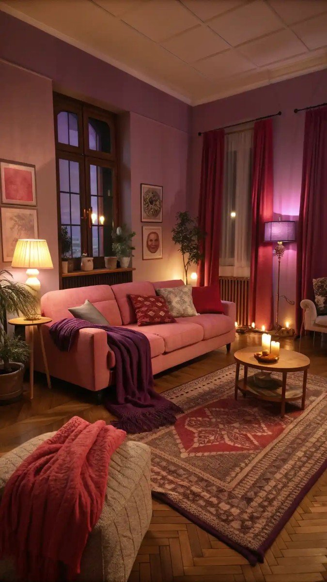 pink purple red living room 15