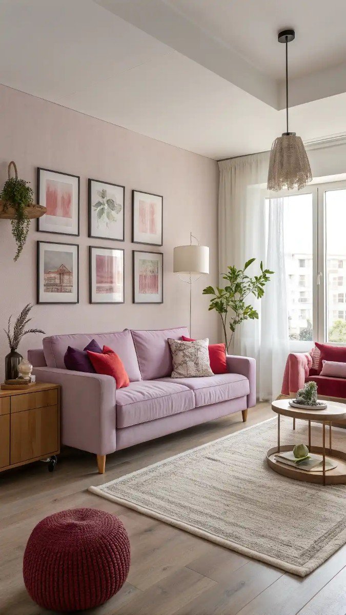 pink purple red living room 16