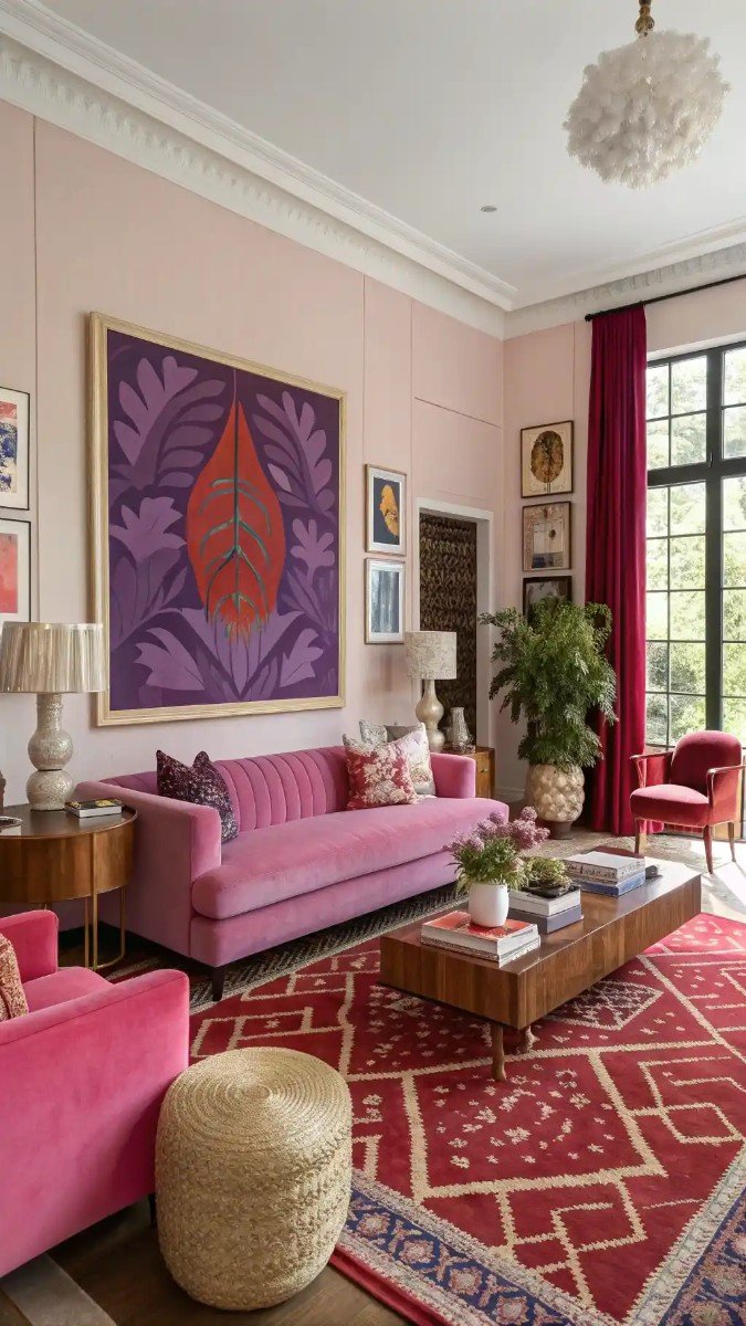 pink purple red living room 17
