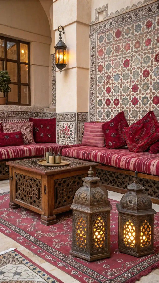 red and pink living room decor 1