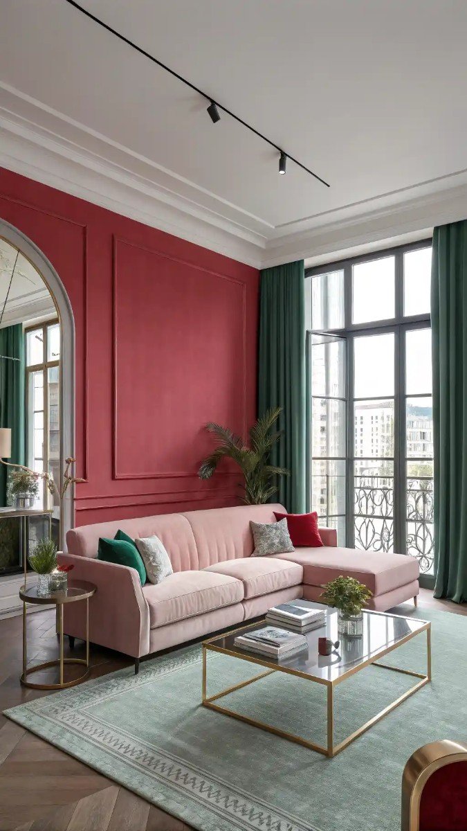 pink red and green living room 9