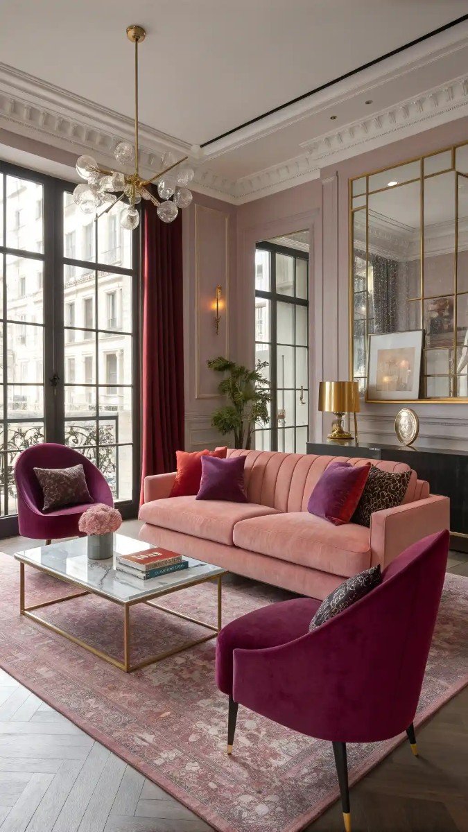 pink purple red living room 19