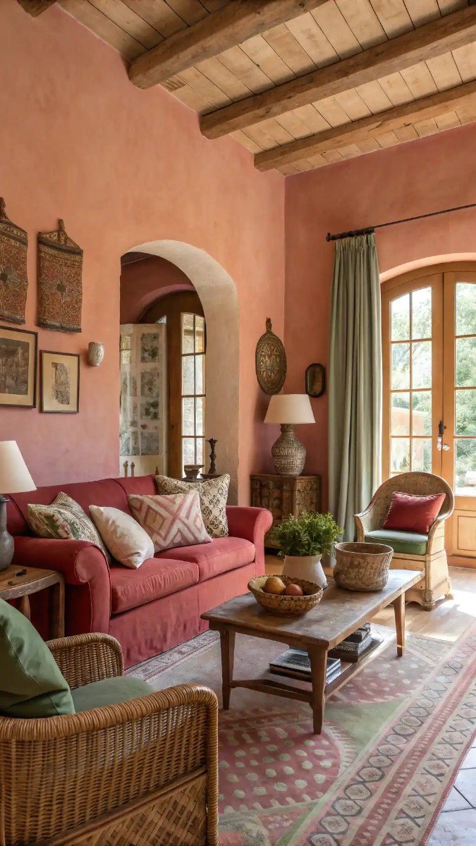 pink red and green living room 10