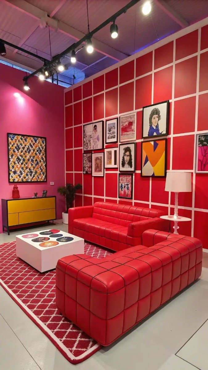 red and pink living room decor 3