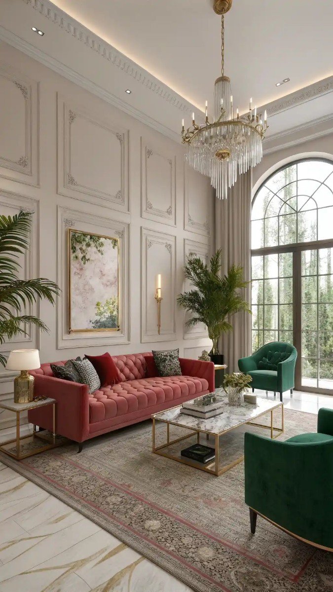 pink red and green living room 12