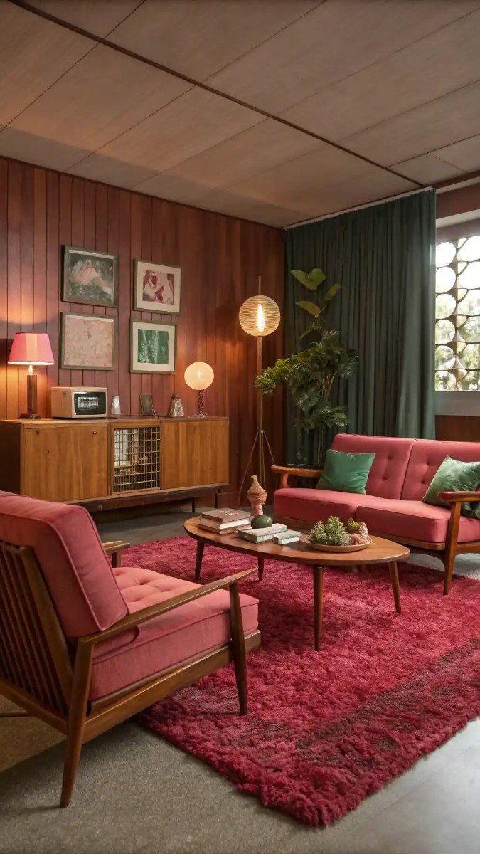 pink red and green living room 14