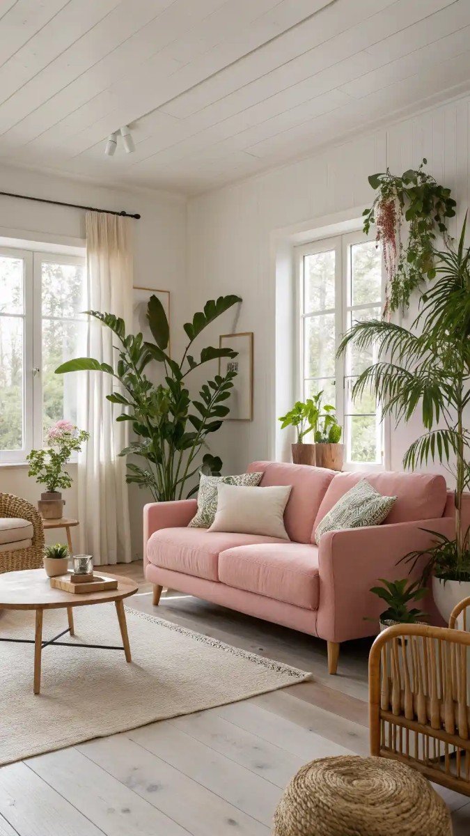 pink red and green living room 16