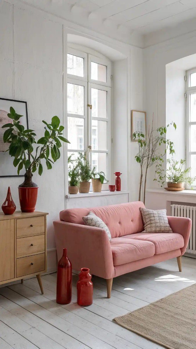 red and pink living room decor 11