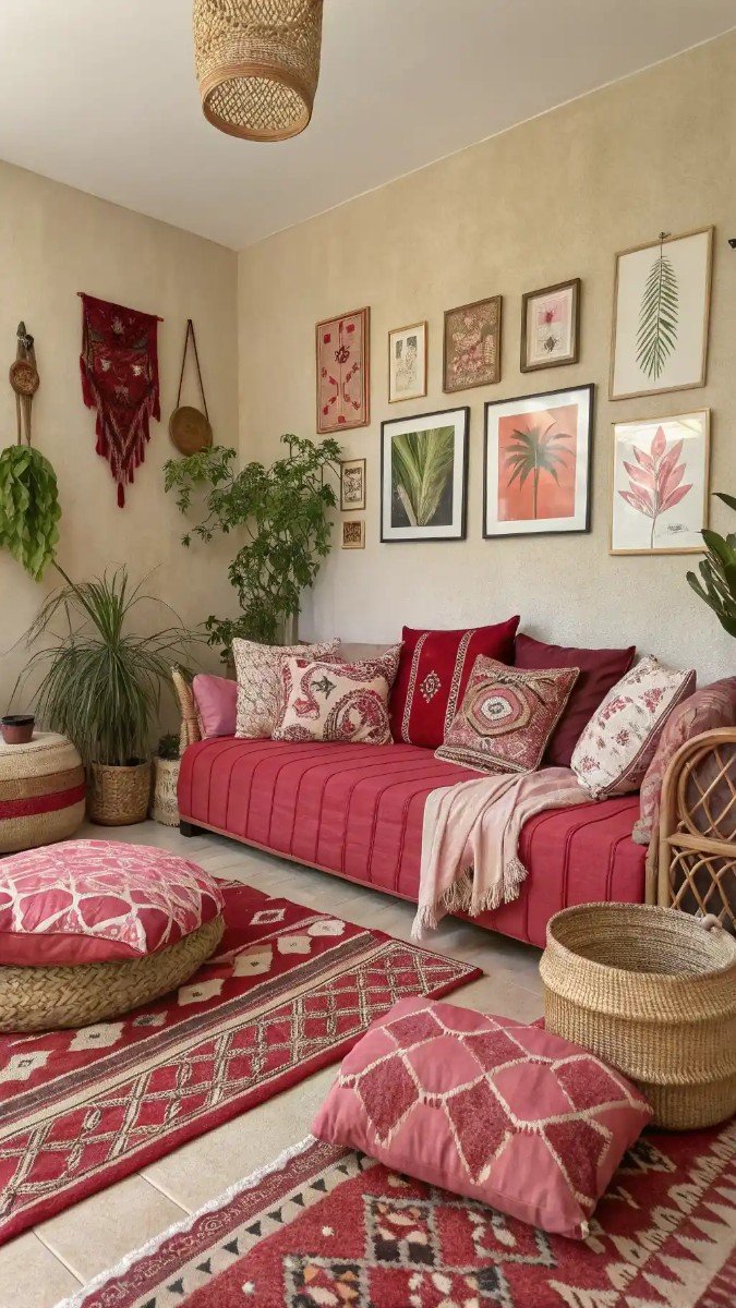 red and pink living room decor 14
