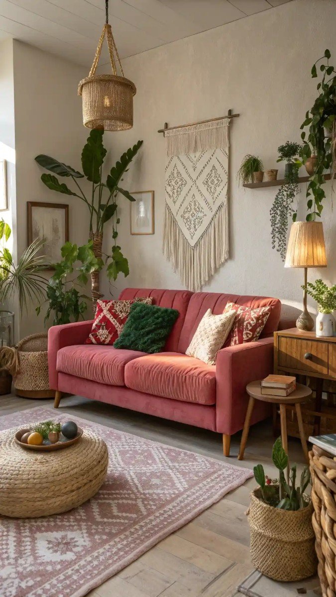 pink red and green living room 21