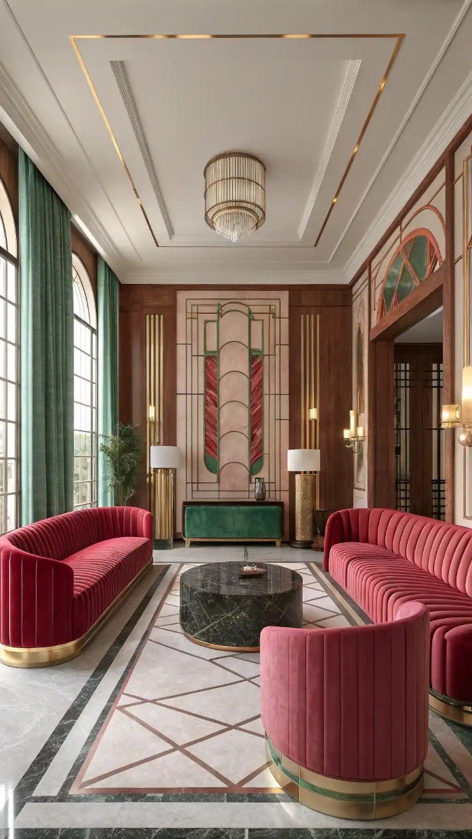 pink red and green living room 22