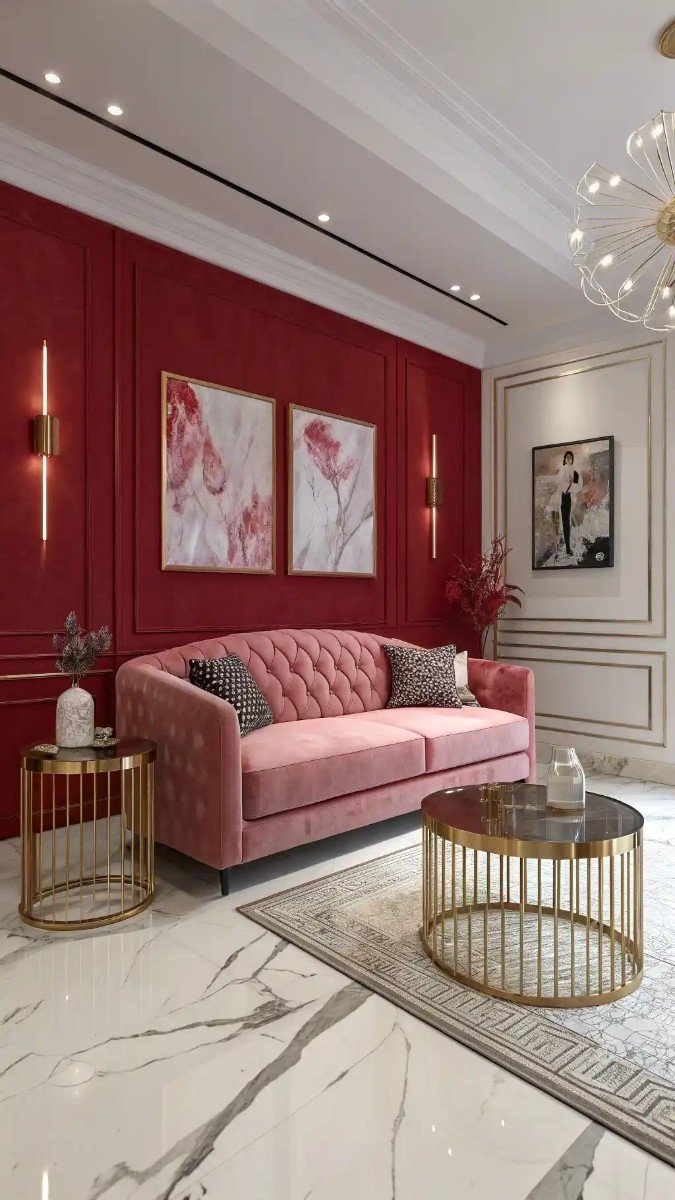 red and pink living room decor 20