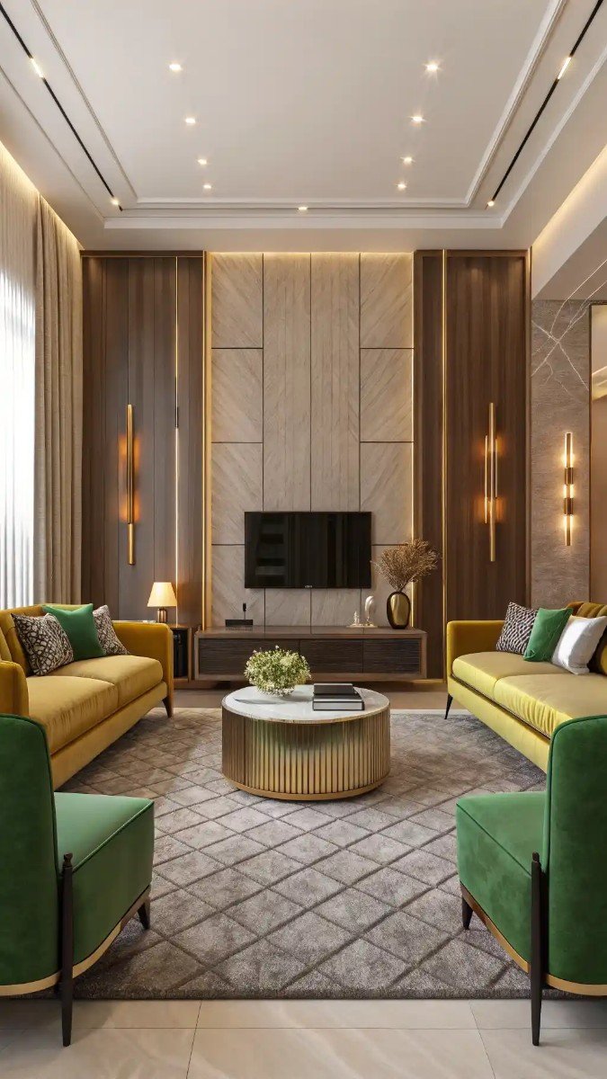 green and yellow living room design 11