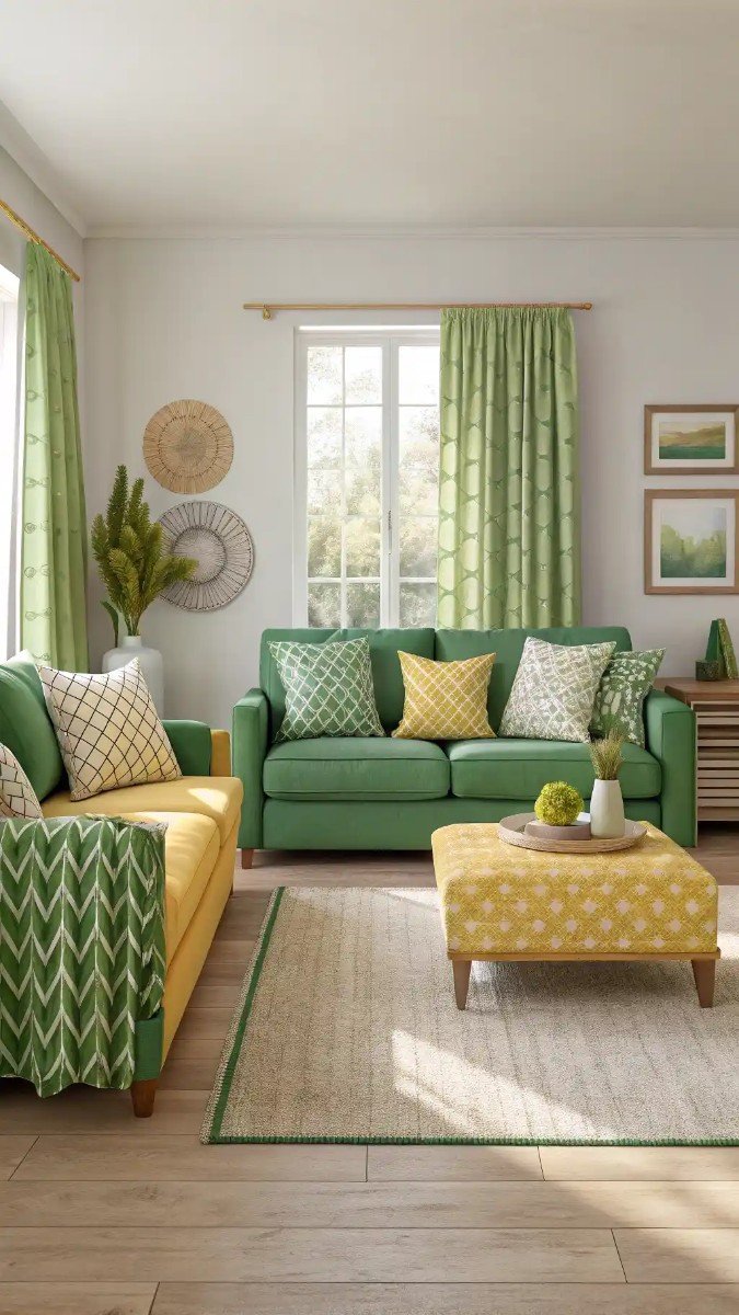 green and yellow living room design 13