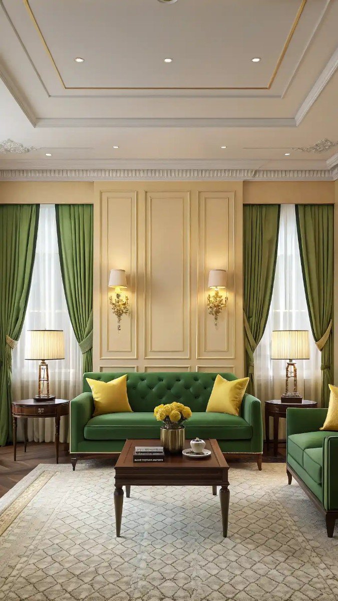 green and yellow living room design 14