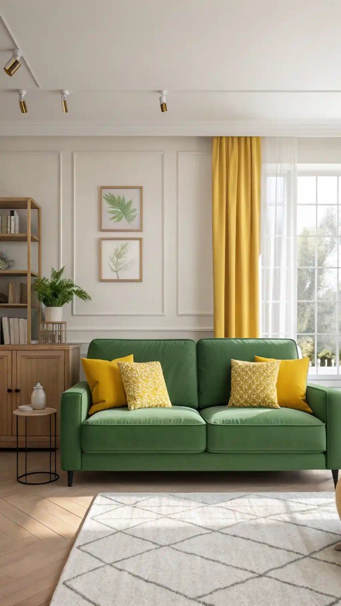 green and yellow living room design 21