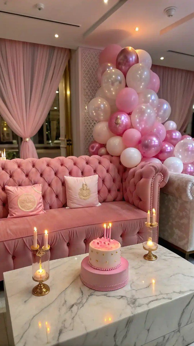 living room birthday decorations pink 12