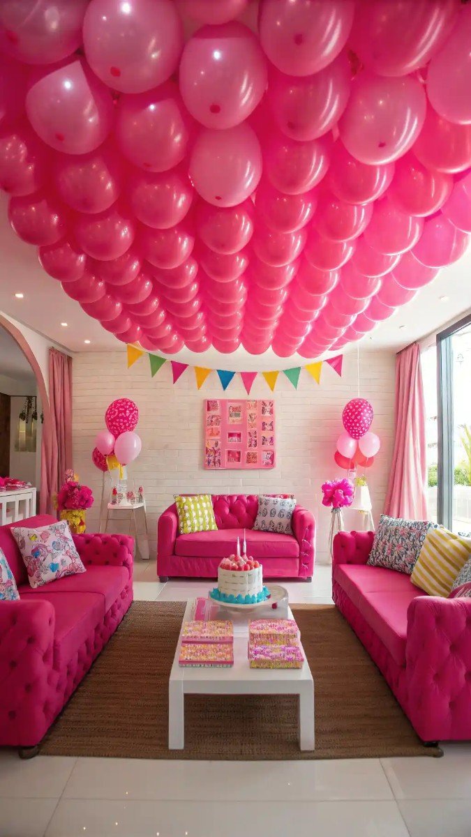 living room birthday decorations pink 21