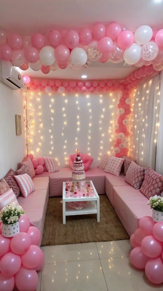 living room birthday decorations pink 22