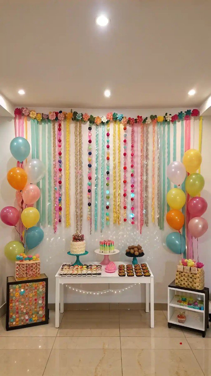 living room birthday party decor wall 2