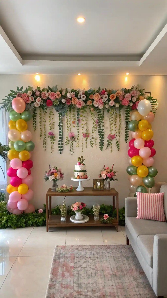 living room birthday party decor wall 13
