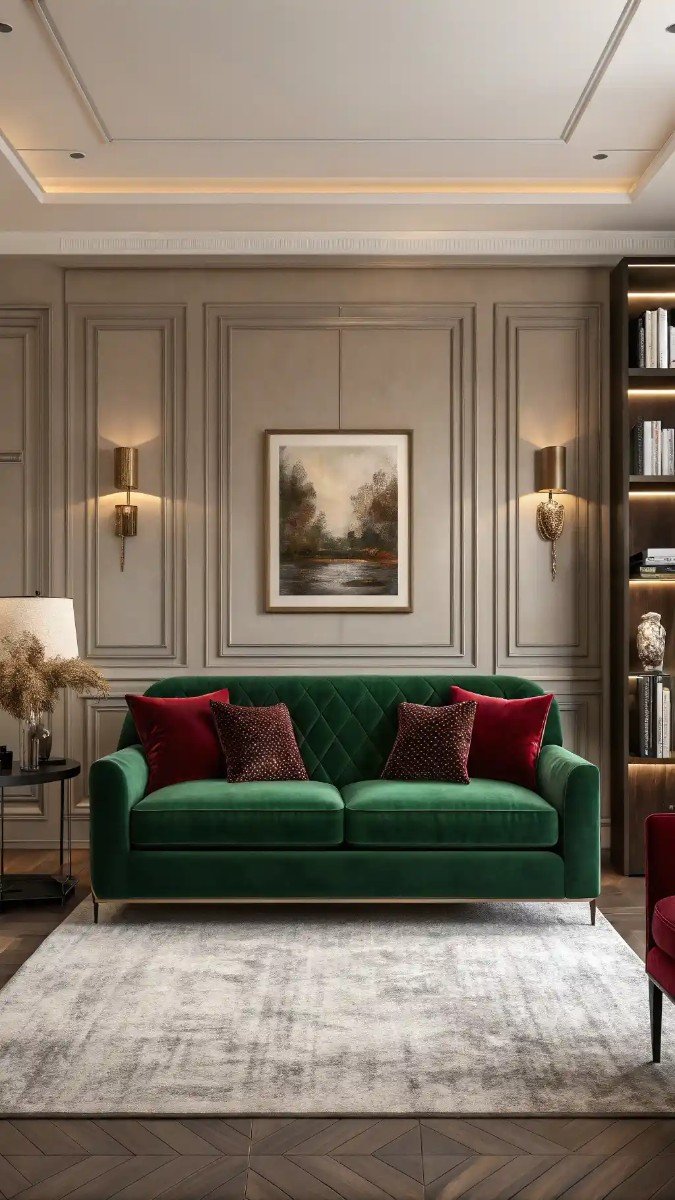 green and burgundy living room decor 2