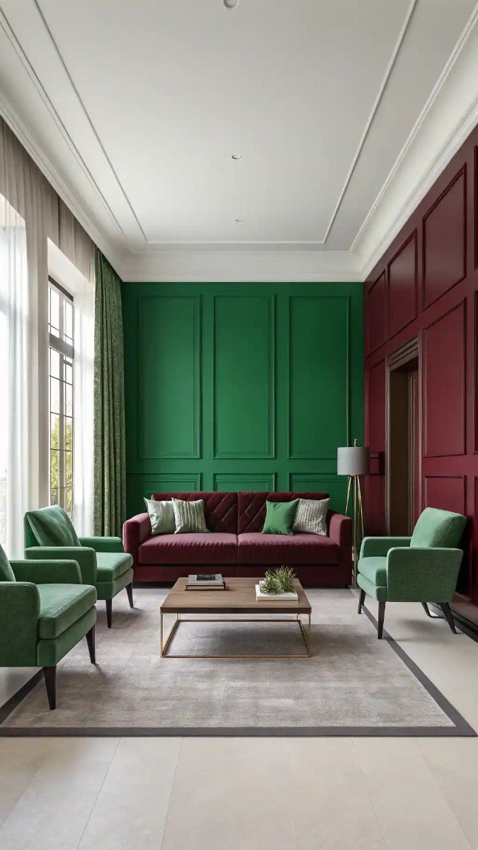 green and burgundy living room decor 10